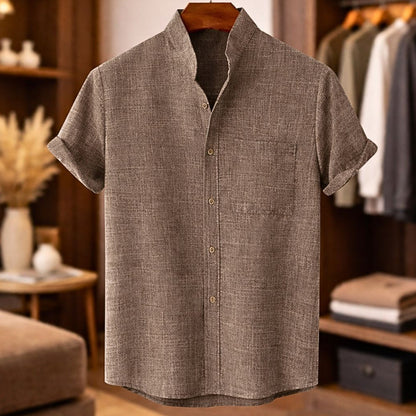Men's Grandad Collar Shirt | Chest Pocket
