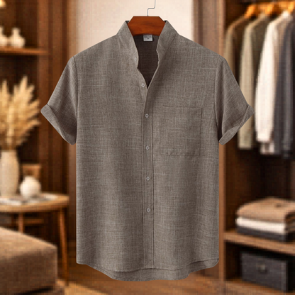 Men's Grandad Collar Shirt | Chest Pocket