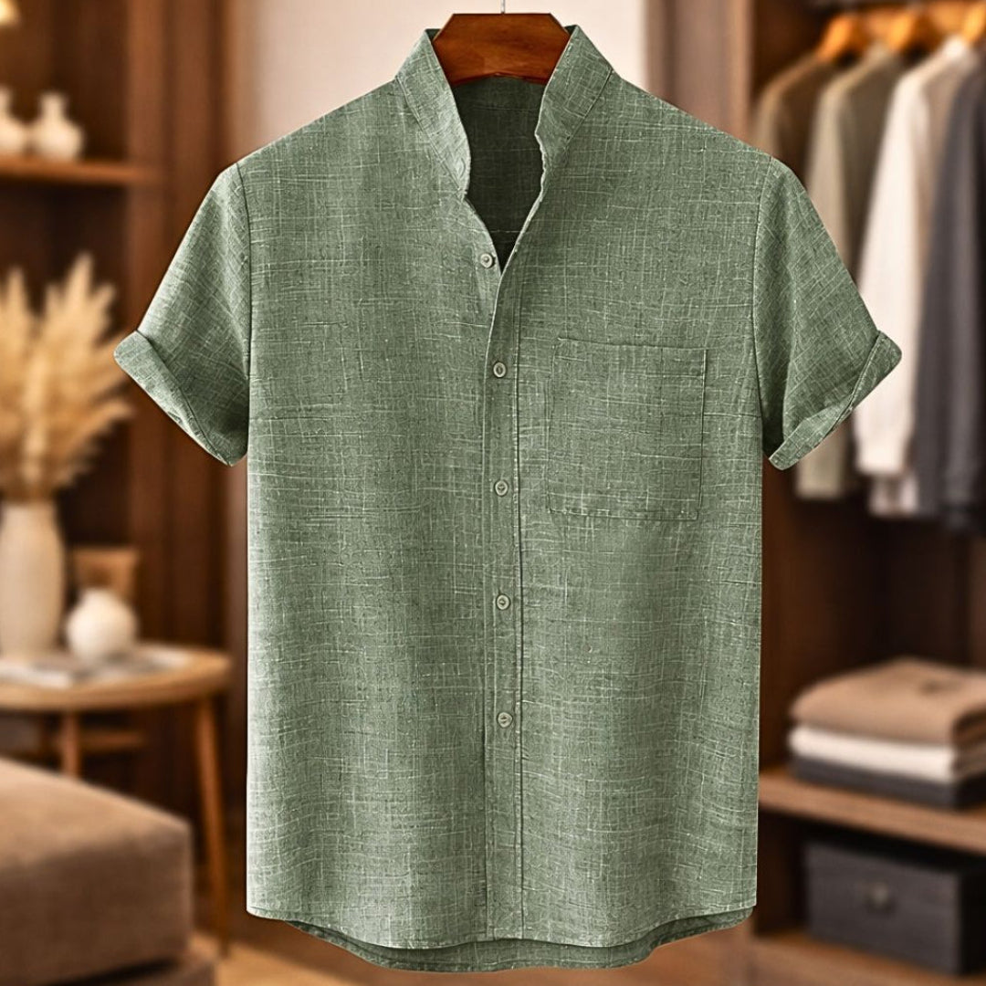 Men's Grandad Collar Shirt | Chest Pocket