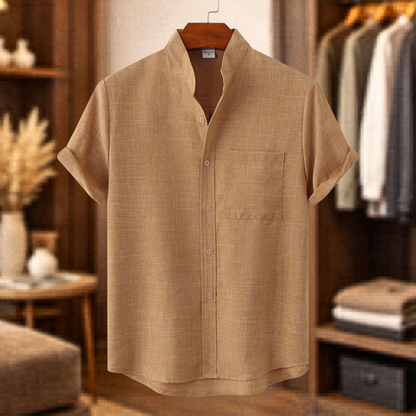 Men's Grandad Collar Shirt | Chest Pocket