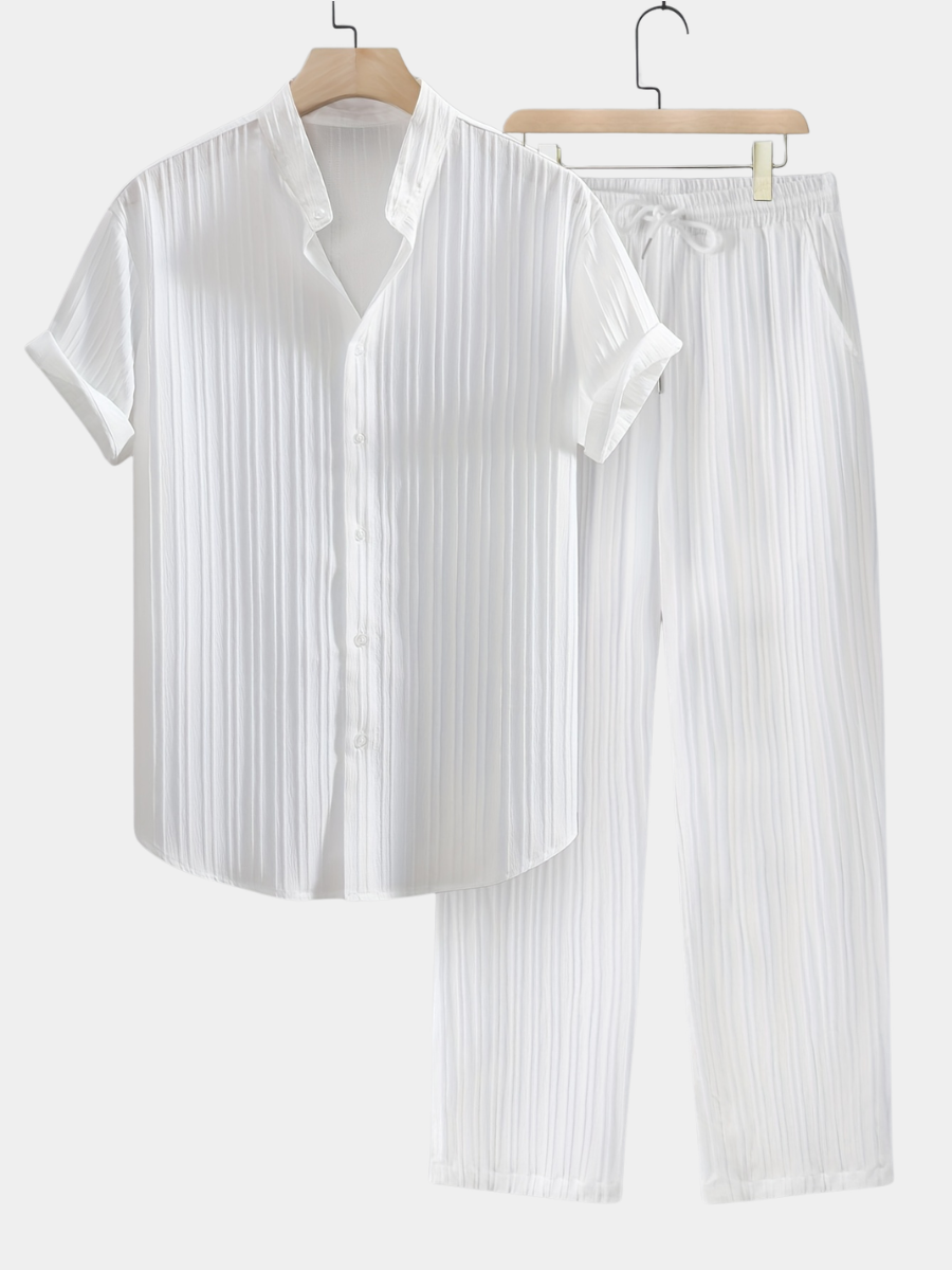 Men's Grandad Collar Shirt Trouser Set | Short Sleeve