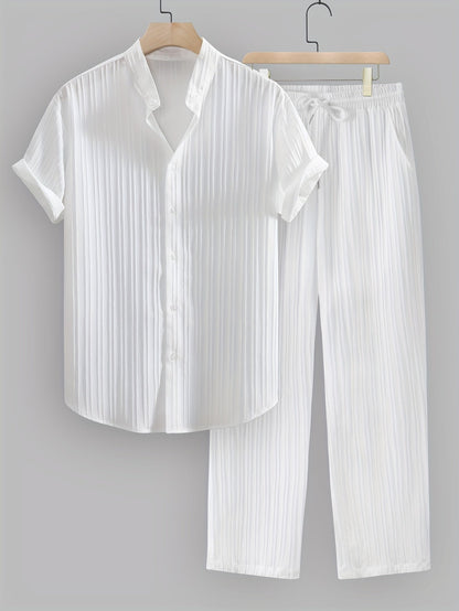 Men's Grandad Collar Shirt Trouser Set | Short Sleeve