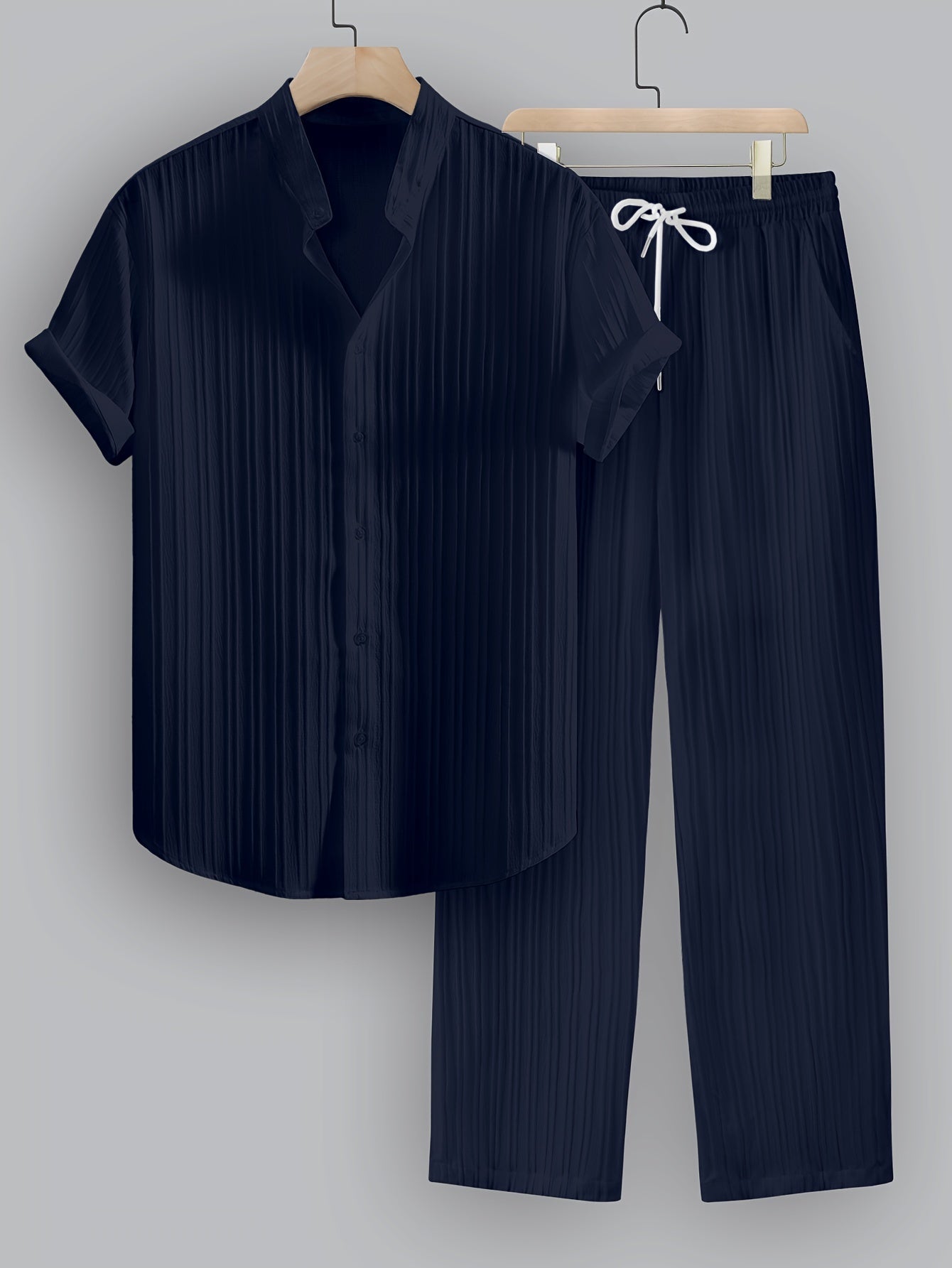 Men's Grandad Collar Shirt Trouser Set | Short Sleeve