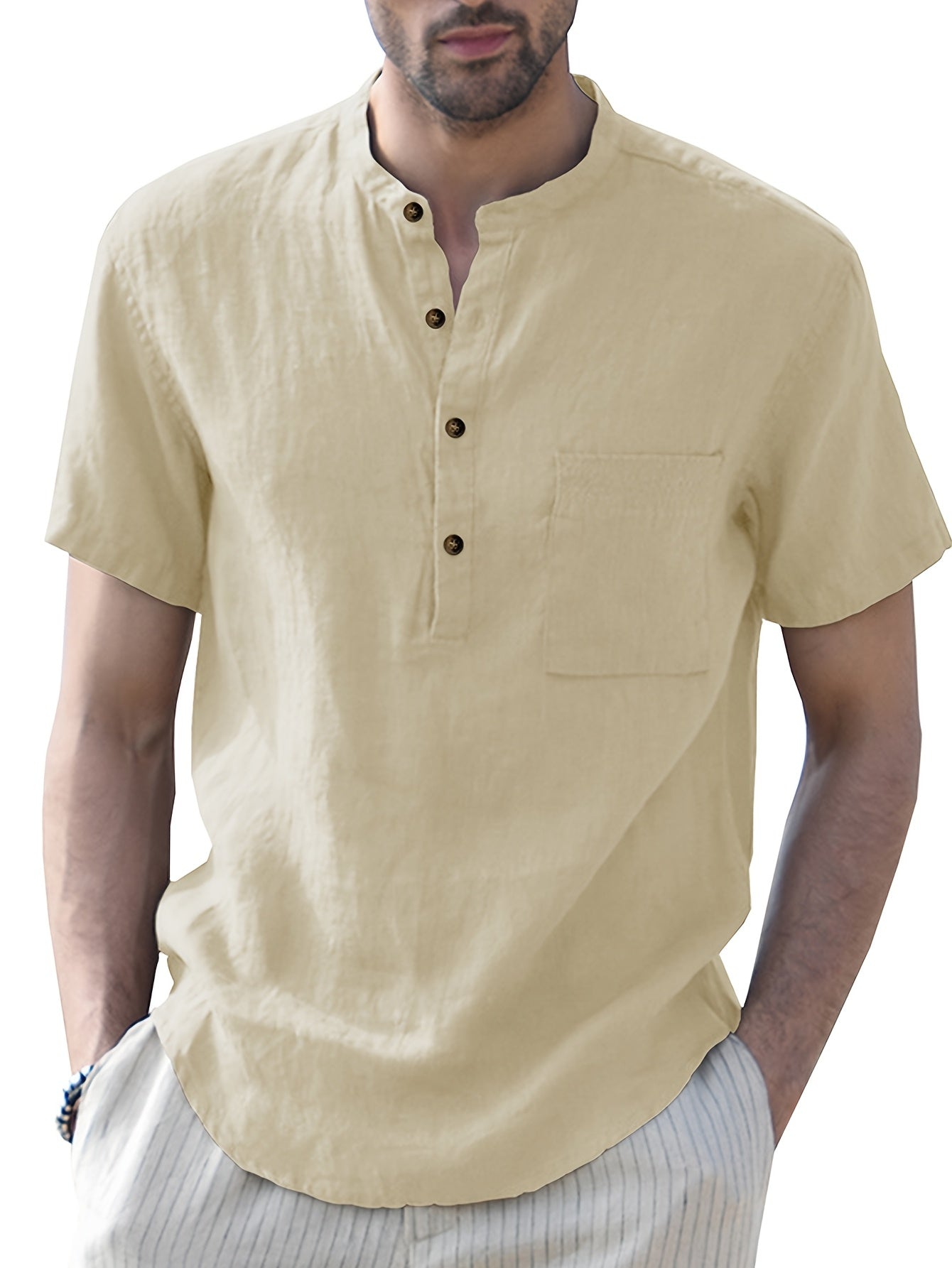 Men's Grandad Collar Shirt | Half Button