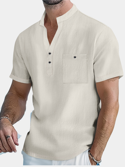 Men's Grandad Collar Henley Shirt | Short Sleeve