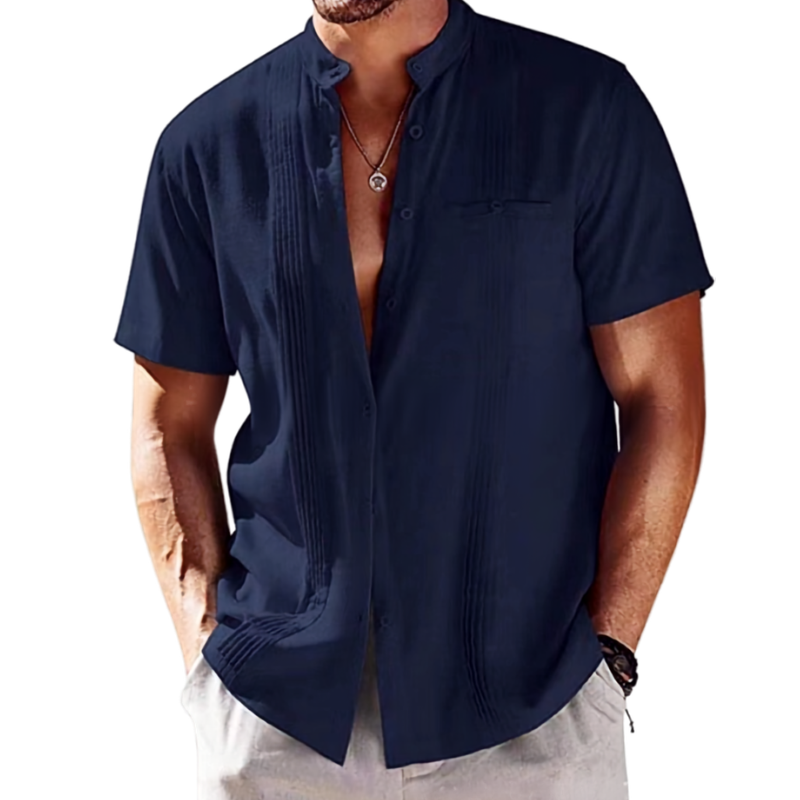 Men's Grandad Collar Designer Shirt | Short Sleeve