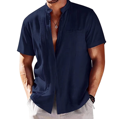 Men's Grandad Collar Designer Shirt | Short Sleeve