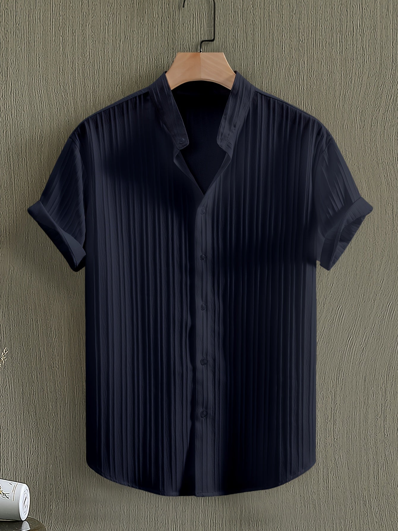 Men's Grandad Collar Textured Shirt | Short Sleeve