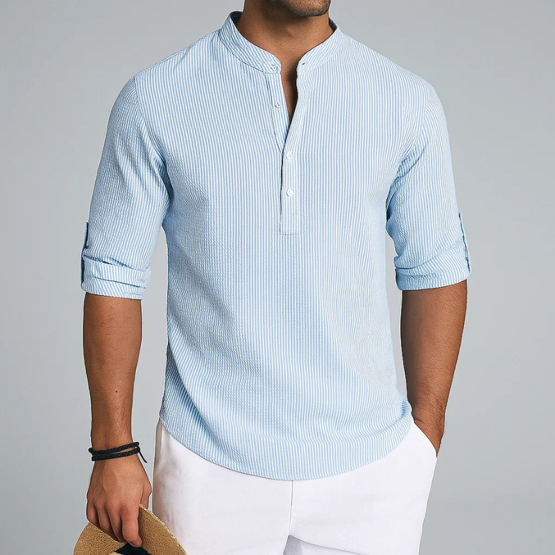 Men's Grandad Collar Striped Shirt | Long Sleeve
