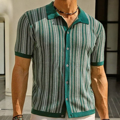Men's Striped Camp Collar Shirt | Short Sleeve