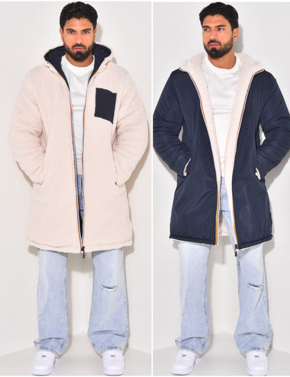 Men's Longline Hooded Coat | Zip Up