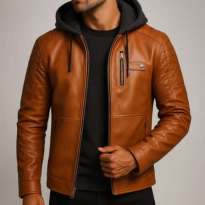 Men's Hooded Biker Jacket | Zip Up