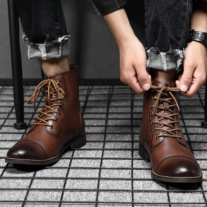 Men's Lace-Up Cap-Toe Boots | Stacked Heel Sole
