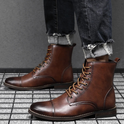Men's Lace-Up Cap-Toe Boots | Stacked Heel Sole