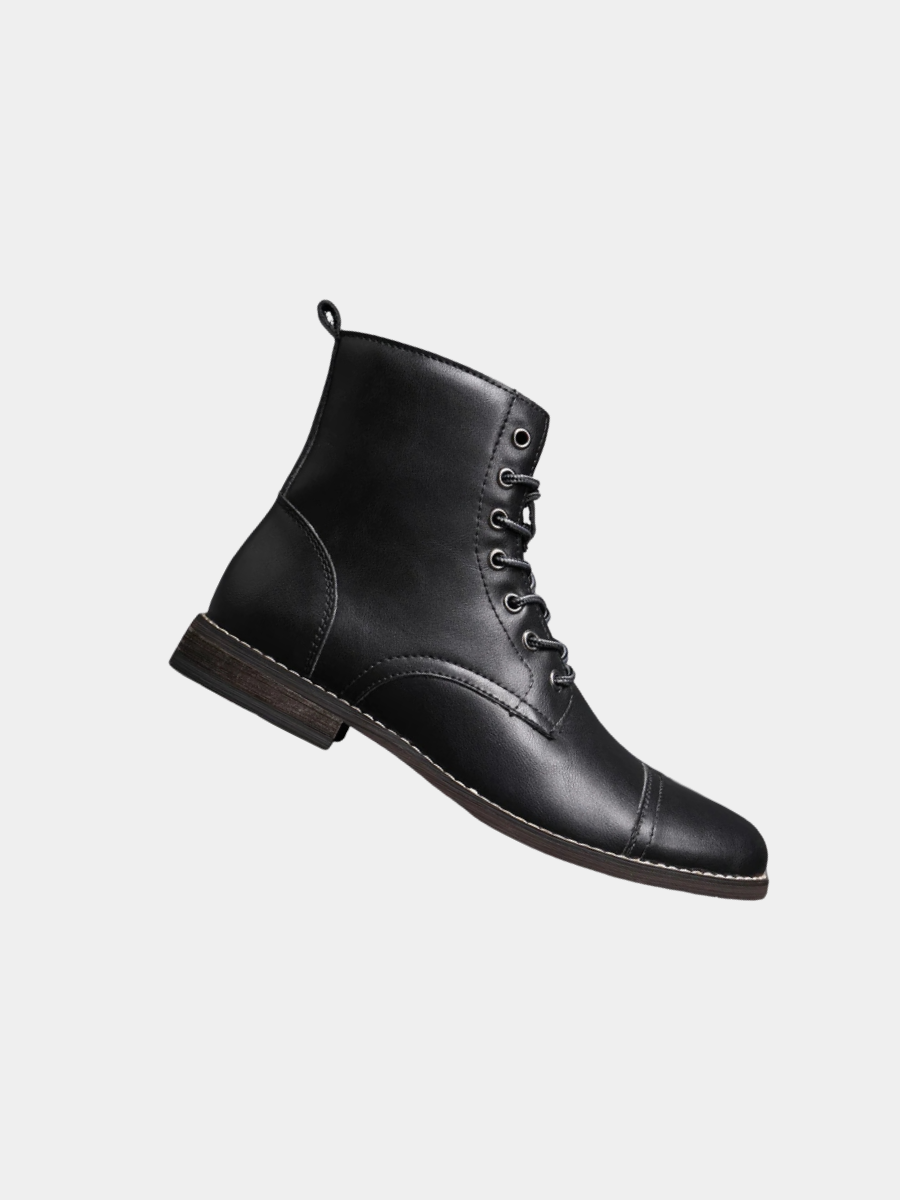 Men's Lace-Up Cap-Toe Boots | Stacked Heel Sole