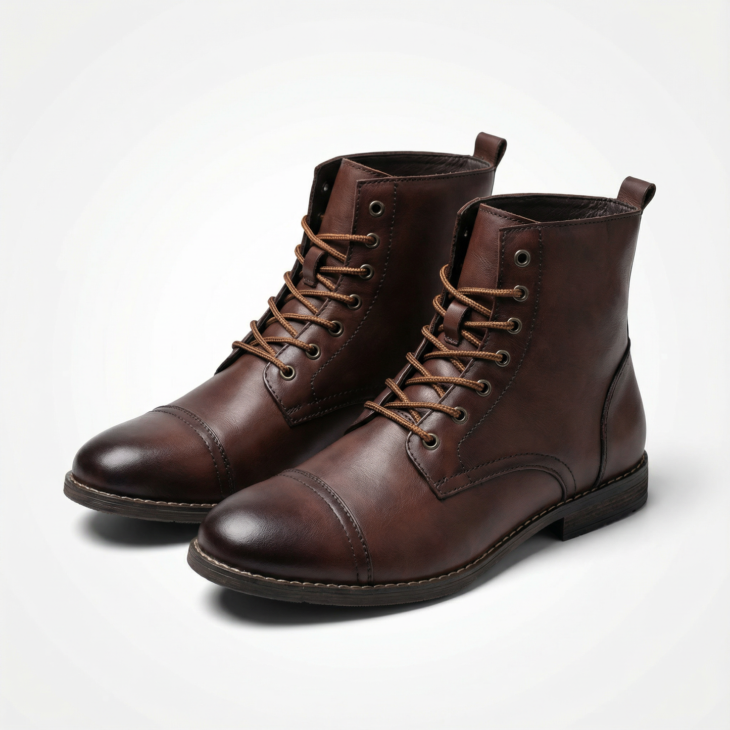 Men's Lace-Up Cap-Toe Boots | Stacked Heel Sole