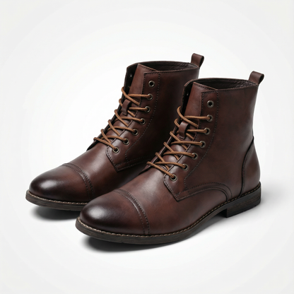 Men's Lace-Up Cap-Toe Boots | Stacked Heel Sole