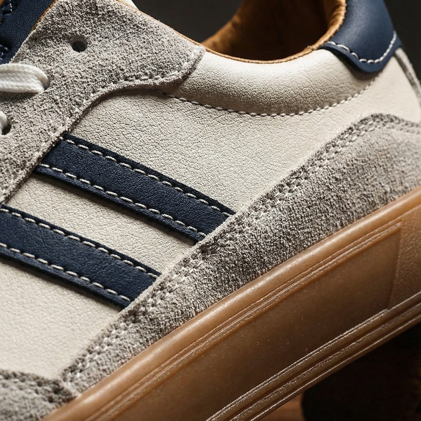 Men's Lace-Up Striped Trainers | Cushioned Gum Sole