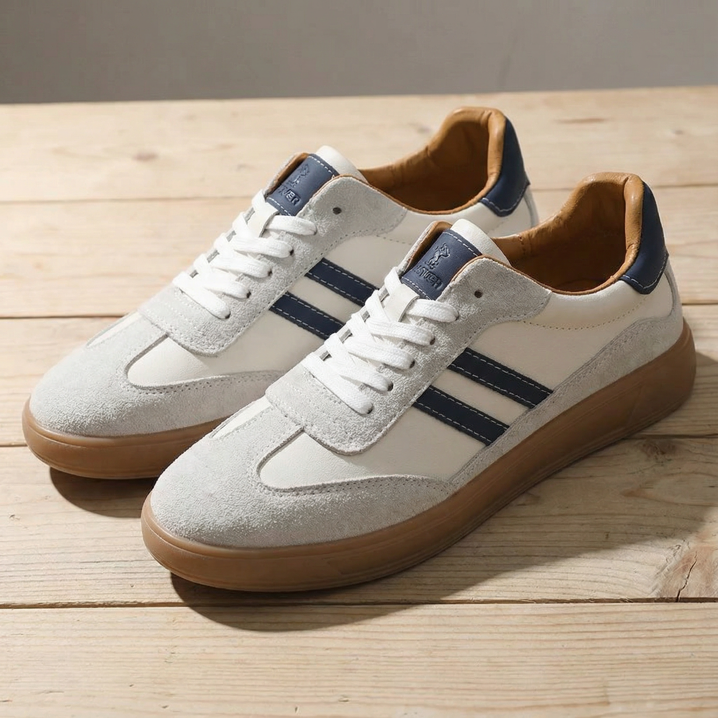 Men's Lace-Up Striped Trainers | Cushioned Gum Sole