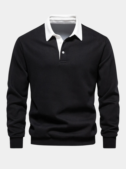 Men's Contrast Collar Polo Shirt | Long Sleeve