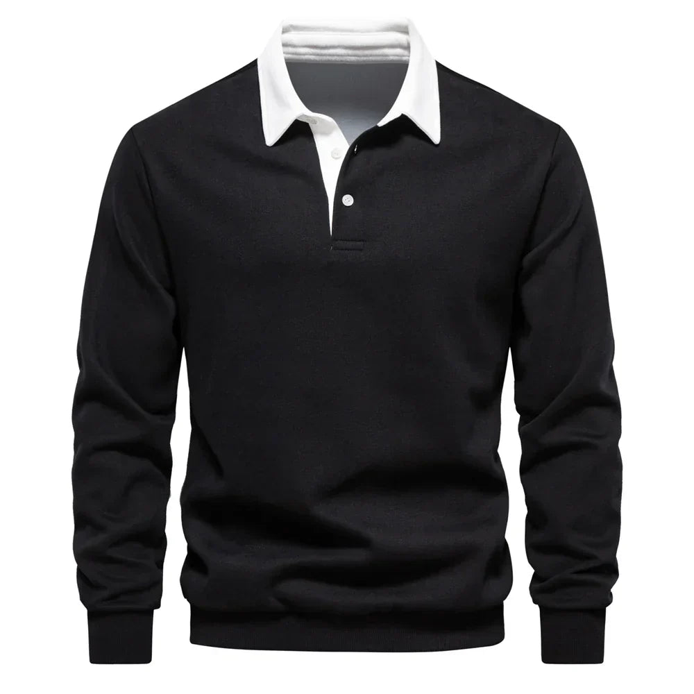Men's Contrast Collar Polo Shirt | Long Sleeve