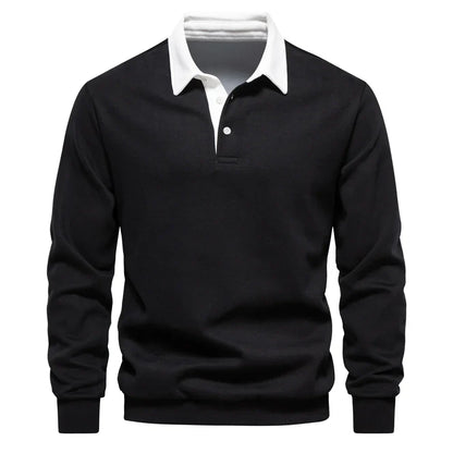 Men's Contrast Collar Polo Shirt | Long Sleeve