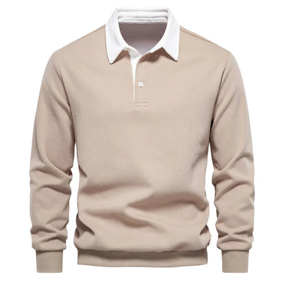 Men's Contrast Collar Polo Shirt | Long Sleeve