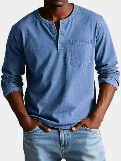 Men's Long Sleeve Henley T-Shirt | Chest Pocket