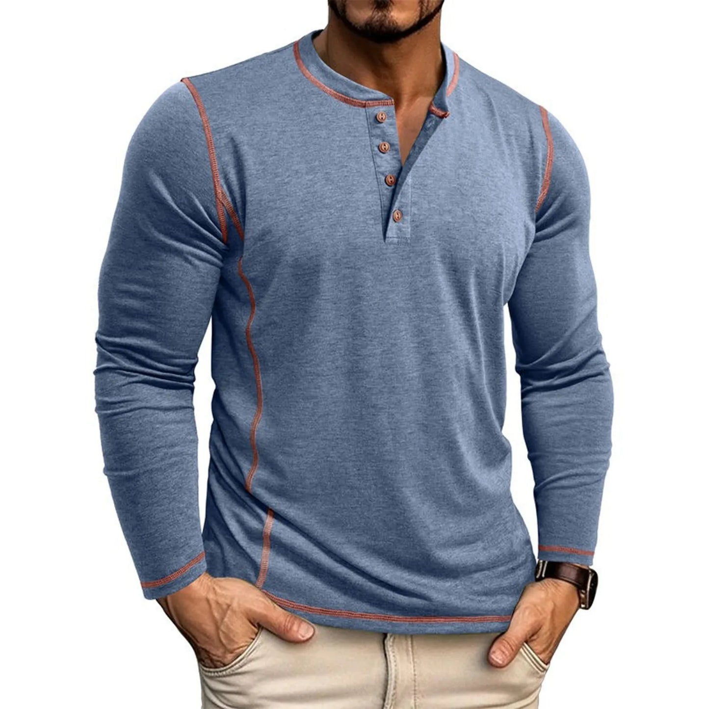 Men's Henley Long Sleeve T-Shirt | Button