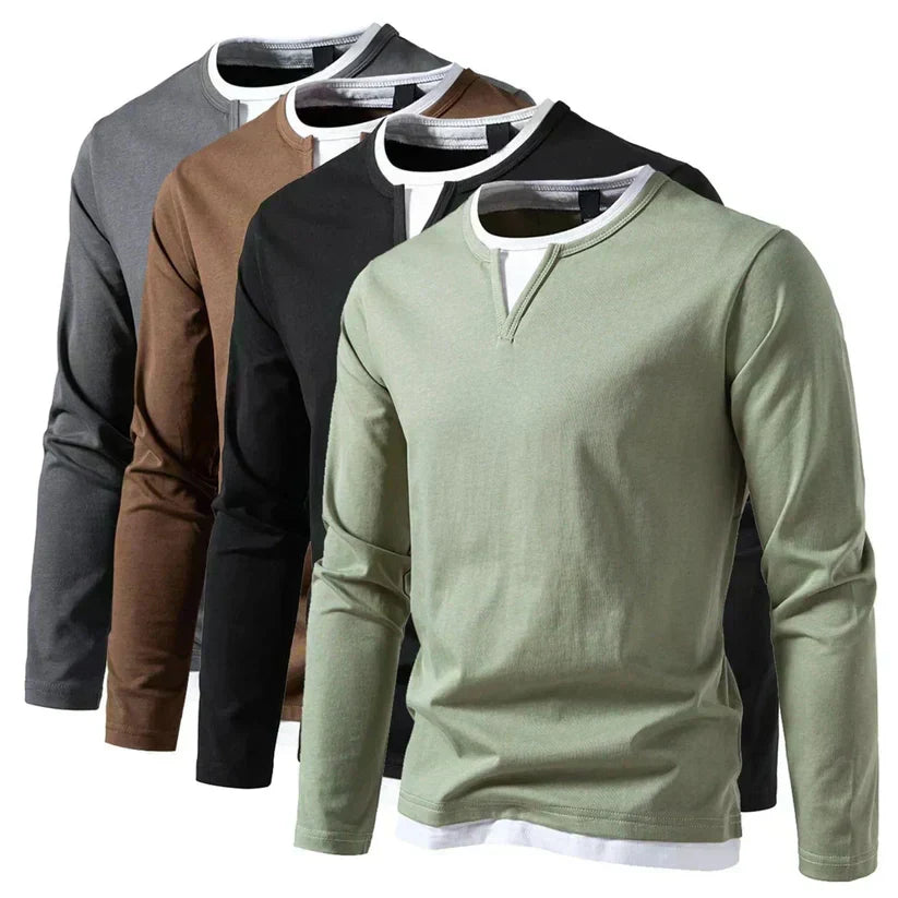 Men's Notch Neck T-Shirt | Long Sleeve