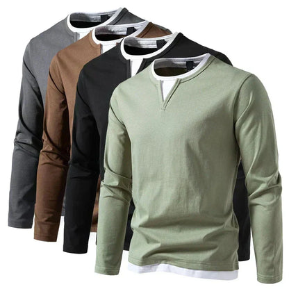 Men's Notch Neck T-Shirt | Long Sleeve