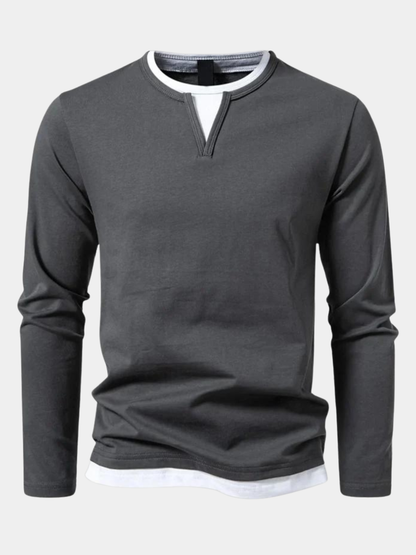 Men's Notch Neck T-Shirt | Long Sleeve