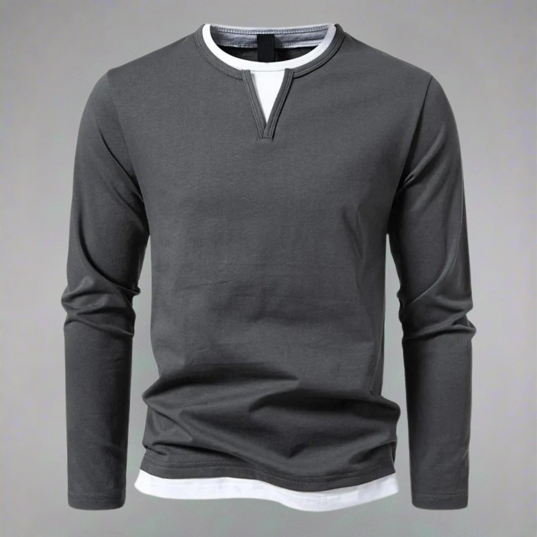 Men's Notch Neck T-Shirt | Long Sleeve
