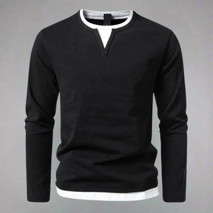 Men's Notch Neck T-Shirt | Long Sleeve