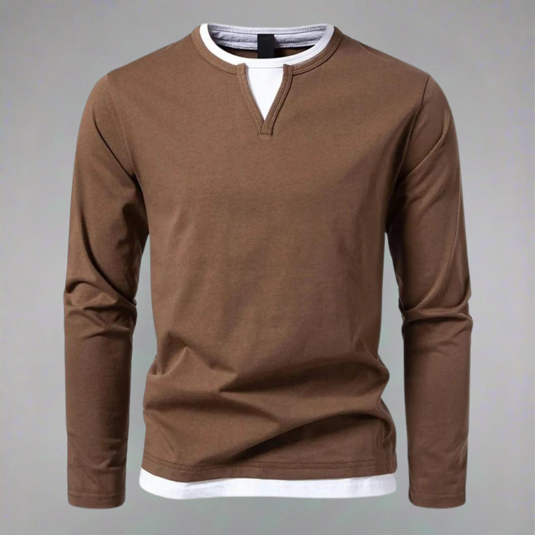 Men's Notch Neck T-Shirt | Long Sleeve