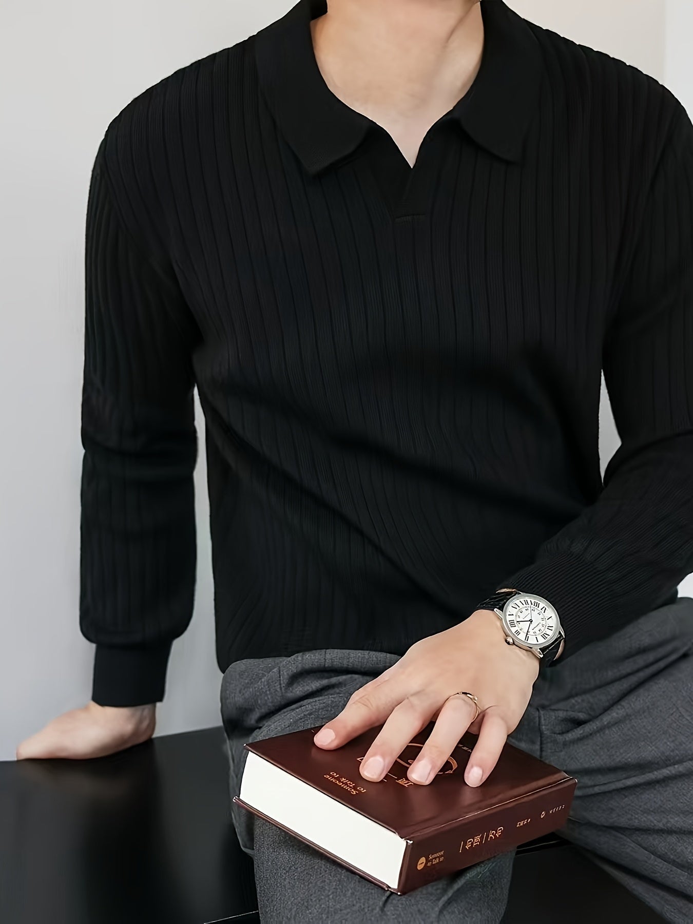 Alistair Long Sleeve Polo Shirt | Ribbed