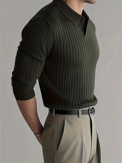 Alistair Long Sleeve Polo Shirt | Ribbed