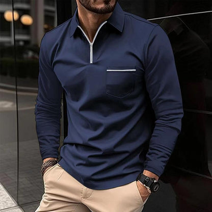 Men's Zip Neck Polo | Long Sleeve