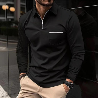 Men's Zip Neck Polo | Long Sleeve