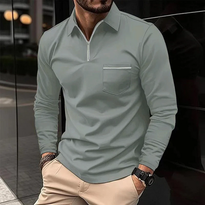 Men's Zip Neck Polo | Long Sleeve