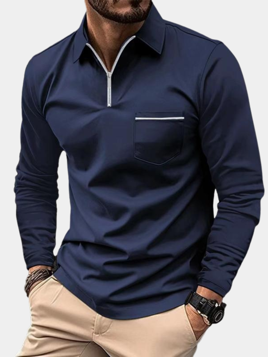 Men's Zip Neck Polo | Long Sleeve