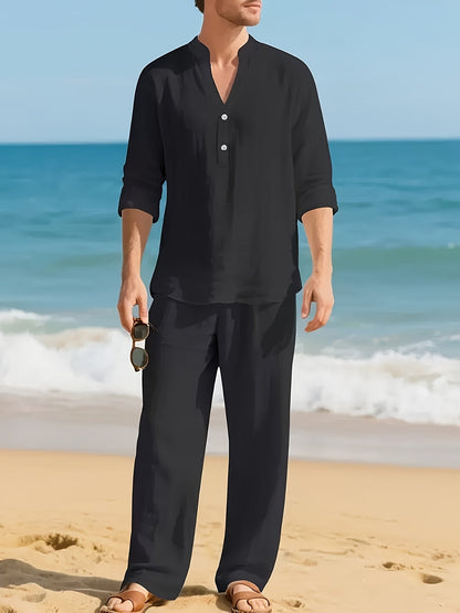 Men's Grandad Collar Shirt | Long Sleeve