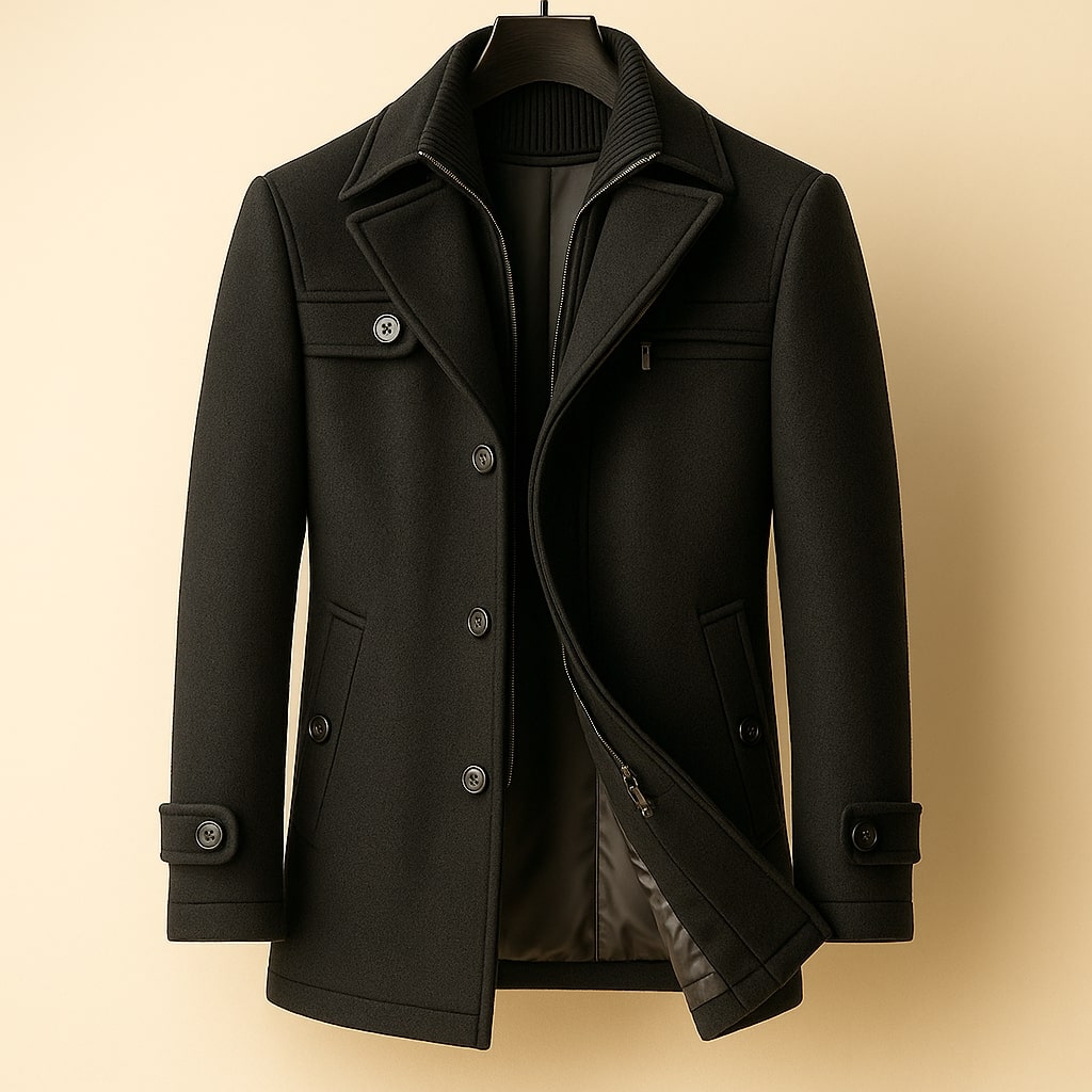 Men's Notch Lapel Overcoat | Funnel Neck