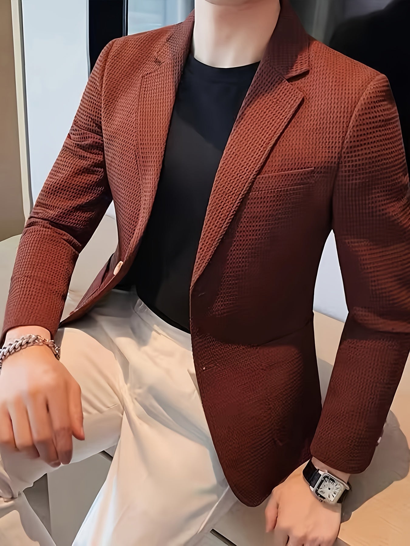 Men's Textured Slim Jacket | Single Breasted