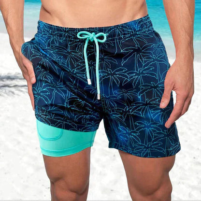 Men's Palm Print Swim Shorts | Compression Liner