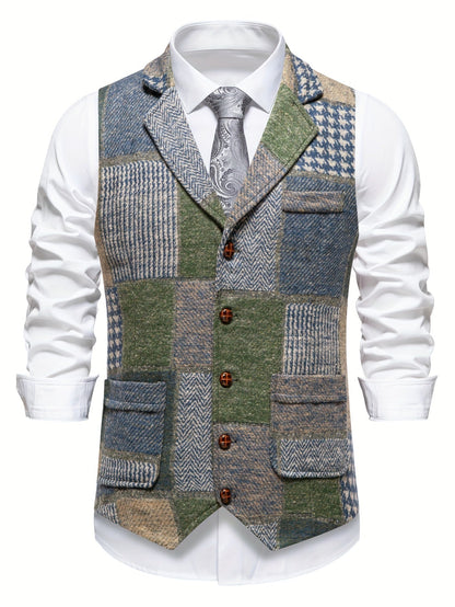 Men's Patchwork Waistcoat | Lapel