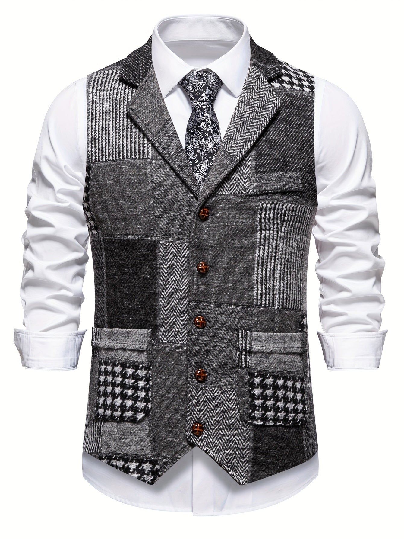 Men's Patchwork Waistcoat | Lapel