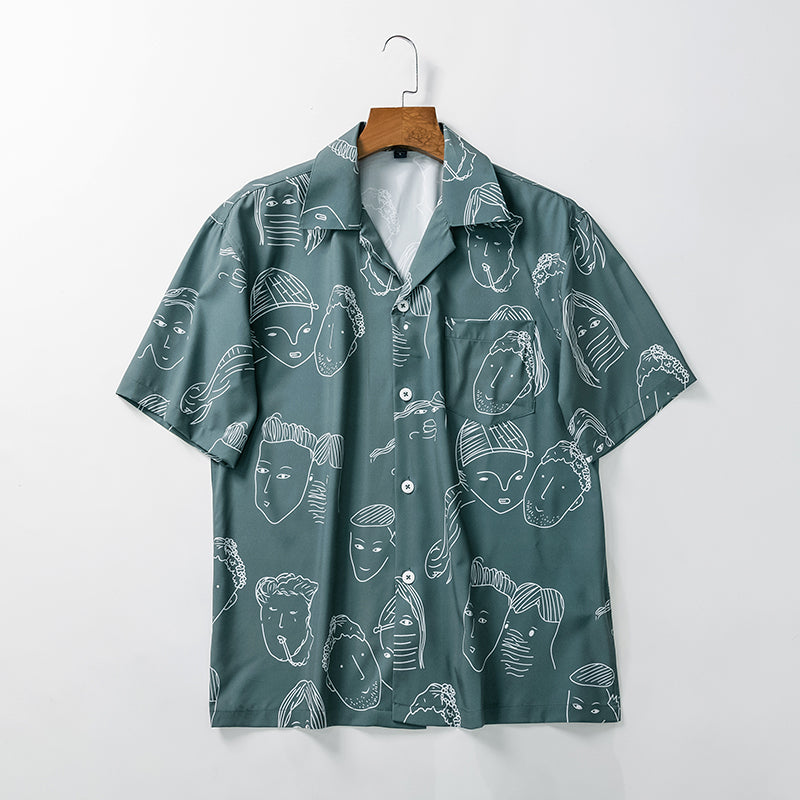 Men's Printed Short Sleeve Shirt | Cuban Collar