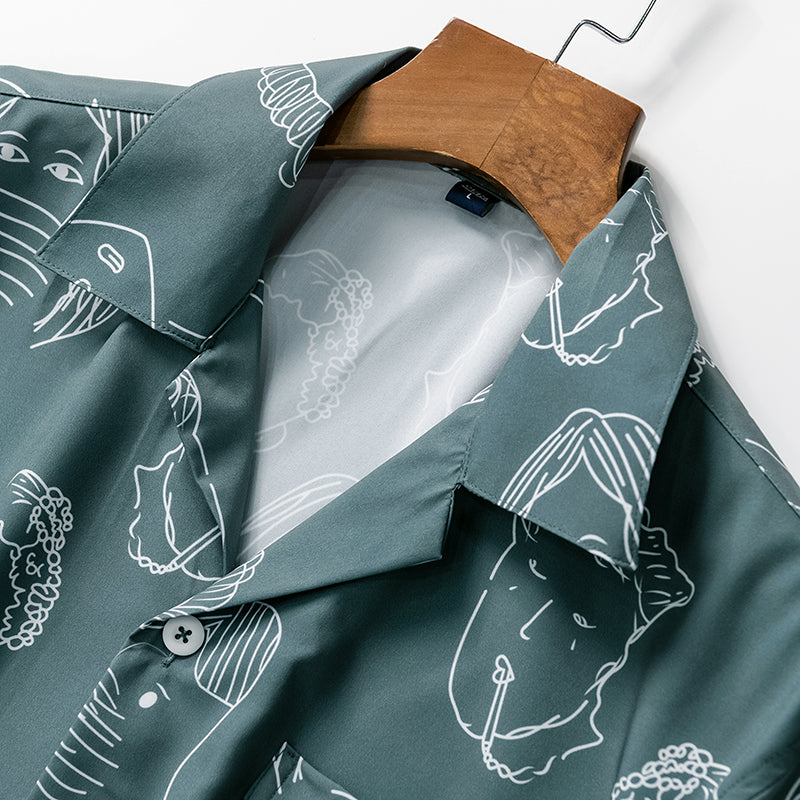 Men's Printed Short Sleeve Shirt | Cuban Collar