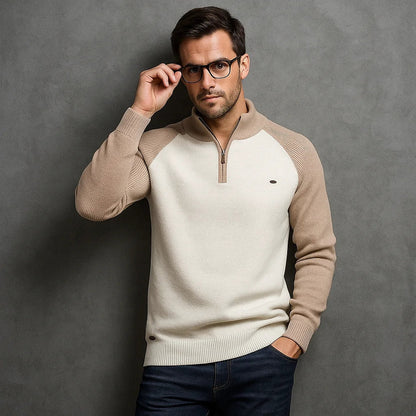 Men's Colour Block Quarter Zip Jumper | Raglan Sleeve